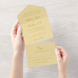 Invitation Tout En Un Mariage Moderne Jaune Beurre Élégant
