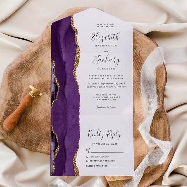 Invitation Tout En Un Mariage Moderne Lavande Agate Or Pourpre (Créateur téléchargé)