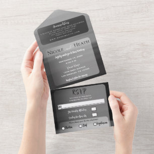Invitation Tout En Un Mariage Moderne Minimaliste Aquarelle Noir Gris