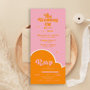Invitation Tout En Un Mariage Moderne Minimaliste aux Couleurs Orange et