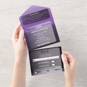 Invitation Tout En Un Mariage Moderne Minimaliste aux Teintes de Pourpre