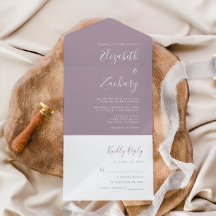 Invitation Tout En Un Mariage Moderne Minimaliste Lavande Poussiéreuse