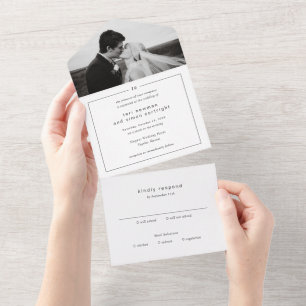 Invitation Tout En Un Mariage Moderne Monogramme Noir et Blanc Intempore