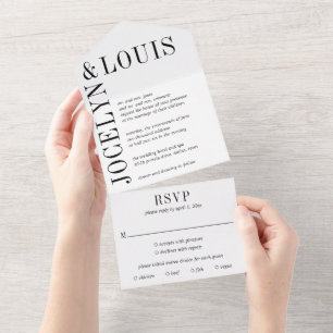 Invitation Tout En Un Mariage Moderne Noir et Blanc Audacieux