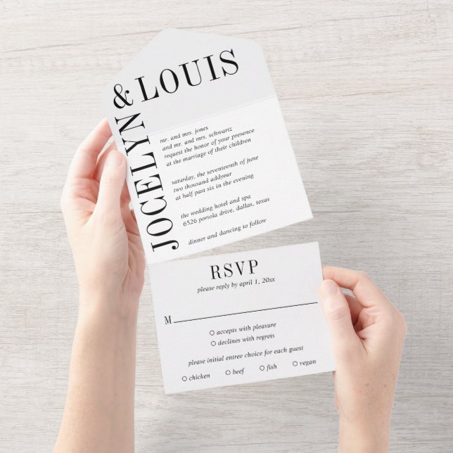 Invitation Tout En Un Mariage Moderne Noir et Blanc Gras (Déchirure)