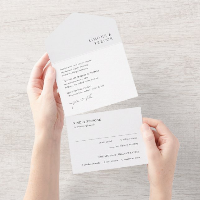 Invitation Tout En Un Mariage Moderne Noir et Blanc Propre (Déchirure)