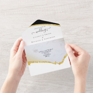 Invitation Tout En Un Mariage Moderne Noir et Or Sublime