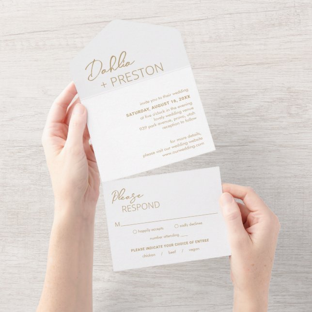 Invitation Tout En Un Mariage Moderne Or Minimaliste (Déchirure)