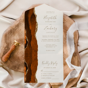 Invitation Tout En Un Mariage Moderne Orange Brûlé Agate Ivoire