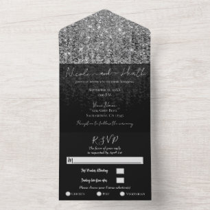 Invitation Tout En Un Mariage Moderne Paillettes Glamour Argenté