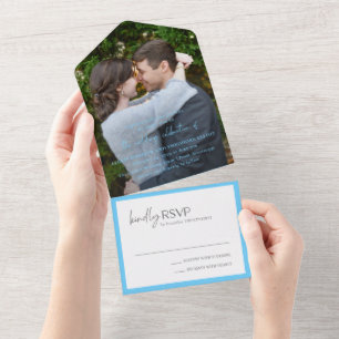Invitation Tout En Un Mariage moderne photo bleu chic