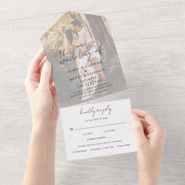 Invitation Tout En Un Mariage Moderne Photo Écriture Rustique (Déchirure)