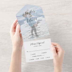 Invitation Tout En Un Mariage Moderne Photo Minimaliste Noir et Blanc