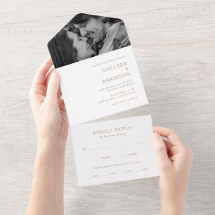 Invitation Tout En Un Mariage Moderne Photo Monogramme Marron