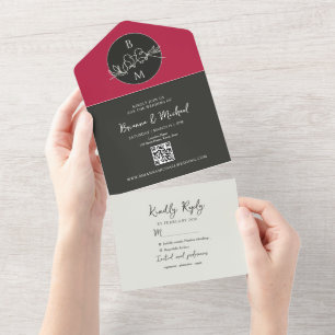 Invitation Tout En Un Mariage Moderne Photo Noir Rose