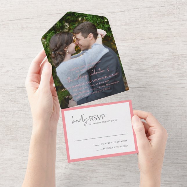Invitation Tout En Un Mariage Moderne Photo Rose Chic (Déchirure)