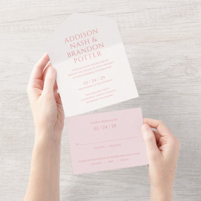 Invitation Tout En Un Mariage Moderne Rose Élégant (Déchirure)