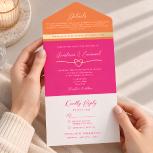 Invitation Tout En Un Mariage Moderne Rose et Orange