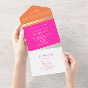 Invitation Tout En Un Mariage moderne rose et orange