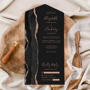 Invitation Tout En Un Mariage Moderne Rose Or Noir Agate Foncé