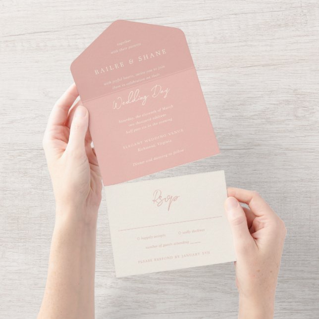 Invitation Tout En Un Mariage Moderne Simple aux Pêches (Déchirure)