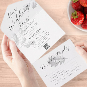 Invitation Tout En Un Mariage Moderne Simple Botanique Chic QR Code