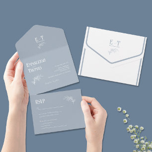 Invitation Tout En Un Mariage Moderne Simple Ciel Couvert Bleu