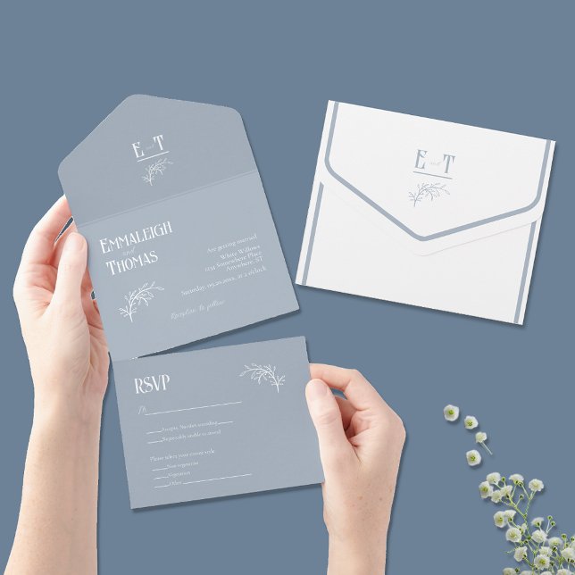 Invitation Tout En Un Mariage Moderne Simple Ciel Couvert Bleu (Créateur téléchargé)