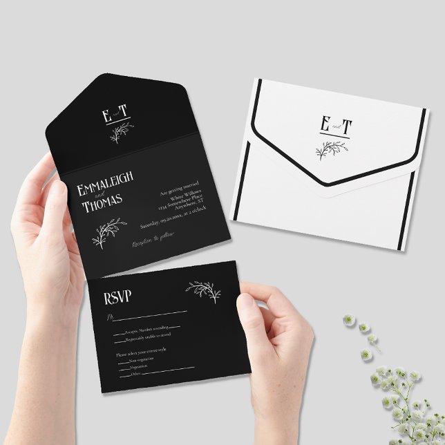 Invitation Tout En Un Mariage Moderne Simple Noir et Blanc Classique (Créateur téléchargé)