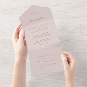 Invitation Tout En Un Mariage moderne simple rose beige
