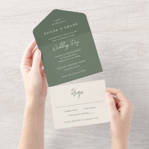 Invitation Tout En Un Mariage Moderne Simple Vert Olive