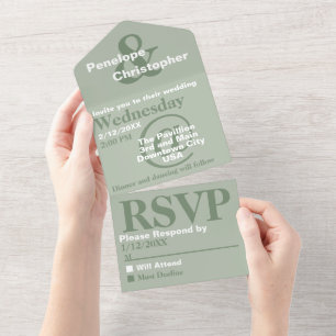 Invitation Tout En Un Mariage Moderne Typographie Grands Symboles Sage P
