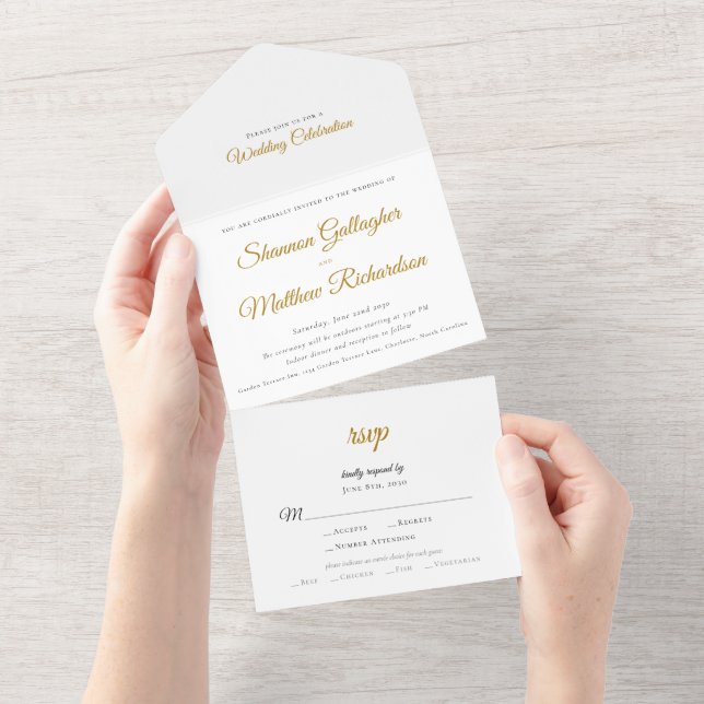 Invitation Tout En Un Mariage moderne typographie script noir blanc or (Déchirure)