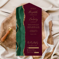 Mariage Moderne Vert Émeraude Or Agate Bordeaux