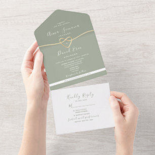 Invitation Tout En Un Mariage Moderne Vert Sauge Or