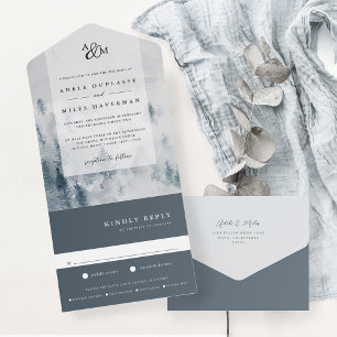 Invitation Tout En Un Mariage Monogramme de la Reverie d'hiver