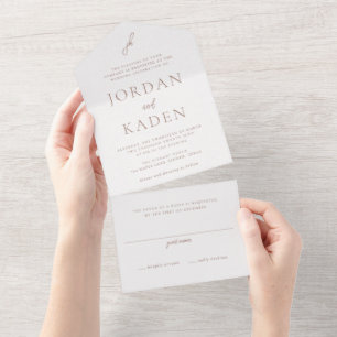 Invitation Tout En Un Mariage Monogramme Élégant Terreux Script