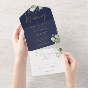 Invitation Tout En Un Mariage Monogramme Marine Blue and Gold Greenergie