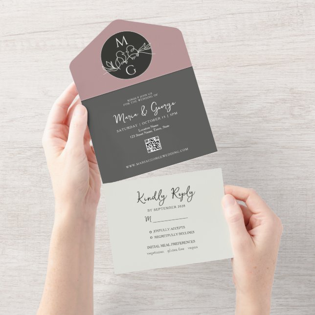 Invitation Tout En Un Mariage Monogramme Moderne Noir Blanc (Déchirure)