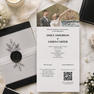 Invitation Tout En Un Mariage Monogramme Photographique Botanique Minima