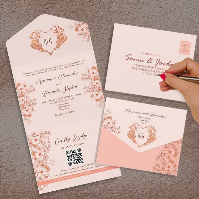 Invitation Tout En Un Mariage Monogramme Rose et Fuschia (Créateur téléchargé)