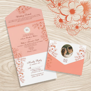 Invitation Tout En Un Mariage Monogramme vintage