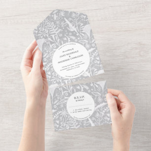 Invitation Tout En Un Mariage Motif en argent botanique