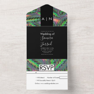 Invitation Tout En Un Mariage Motif Plante de Calathea moderne
