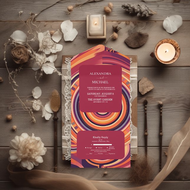 Invitation Tout En Un Mariage motif Super rétro les années 70 (Créateur téléchargé)