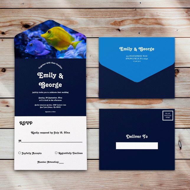 Invitation Tout En Un Mariage nautique de la marine Blue sous-marine (Créateur téléchargé)