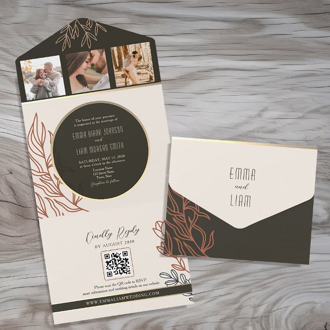 Invitation Tout En Un Mariage noir et blanc Boho (Créateur téléchargé)