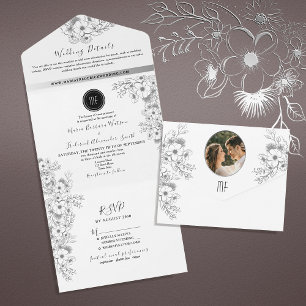 Invitation Tout En Un Mariage noir et blanc Boho