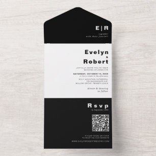 Invitation Tout En Un Mariage noir minimaliste élégant