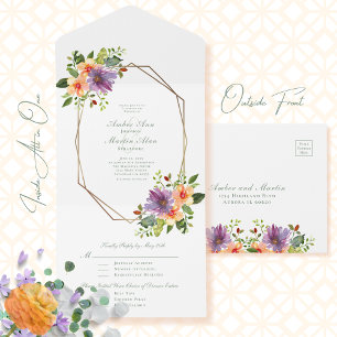 Invitation Tout En Un Mariage octogone de violet Peach Floral